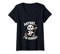 Women's Anyway I'm Hungry Playing Guitar Panda V-Neck T-Shirt