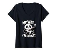 Women's Anyway I'm Hungry Playing Guitar Panda V-Neck T-Shirt