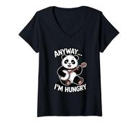 Women's Anyway I'm Hungry Playing Guitar Panda V-Neck T-Shirt