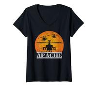 Womens Apache Helicopter AH64 Attack Helicopters Pilot Sunset V-Neck T-Shirt