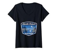 Women's Apostle Islands Wisconsin Lighthouse Nature Scenic Travel V-Neck T-Shirt