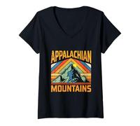 Women's Appalachian Mountains Hiker Retro Geometric Graphic Outdoors V-Neck T-Shirt