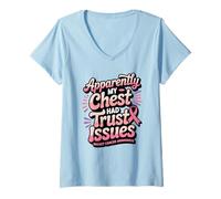 Womens Apparently My Chest Had Trust Issues Breast Cancer Awareness V-Neck T-Shirt