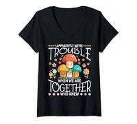 Womens Apparently We're Trouble Together Funny, Kawaii Mushroom V-Neck T-Shirt