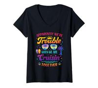 Women's Apparently We're Trouble When We are Cruising Together Retro V-Neck T-Shirt