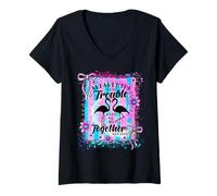 Womens Apparently We're Trouble When we are Together Cute Flamingo V-Neck T-Shirt