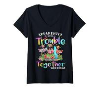 Women's Apparently We're Trouble When we are Together Flamingo Lover V-Neck T-Shirt