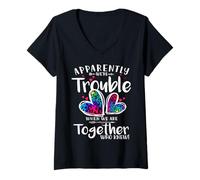 Women's Apparently We're Trouble When We're Together Leopard tie dye V-Neck T-Shirt