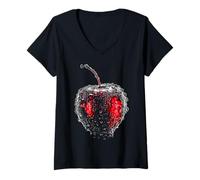 Women's Apple Abstract Artwork Graphic Print Design Motif Art V-Neck T-Shirt