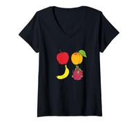 Womens Apple Banana Dragonfruit Mixed Fruits V-Neck T-Shirt