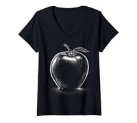 Women's Apple Drawing Artwork Graphic Print Motif Design V-Neck T-Shirt