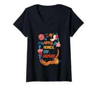 Womens Apple Honey Dip Repeat Rosh Hashanah Jewish New Year Funny V-Neck T-Shirt