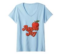 Womens Apple Joy red Fruit Leaf Autumn Style V-Neck T-Shirt