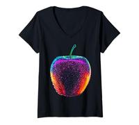 Women's Apple Motif Artwork Graphic Fruit Illustration Print V-Neck T-Shirt