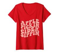 Womens Apple Pickin Cider Sippin Apple Picking Crew Harvest Season V-Neck T-Shirt