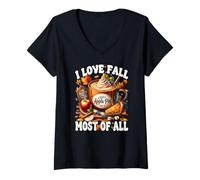 Womens Apple Pie Coffee Mug for Autumn I Love Fall Most of All V-Neck T-Shirt