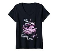 Women's Apple Snake Animal Lover Fruit Graphic Illustration V-Neck T-Shirt