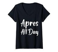 Womens Apres All Day Skiing Ski Snowboarding Snow Sports V-Neck T-Shirt
