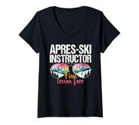 Womens Apres Ski Instructor First Lesson Funny Ski Goggles Skiing V-Neck T-Shirt