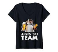 Womens Apres Ski Team Funny Penguin Skiing Beer Cocktail Drinking V-Neck T-Shirt