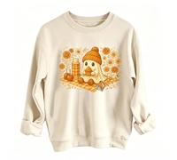 Women's Apricot Fall Ghost Sweatshirt, Cute Picnic Graphic Crewneck Pullover, Casual Autumn Top