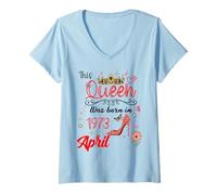 Women's April 1973 Birthday This Queen was Born in April 1973 V-Neck T-Shirt