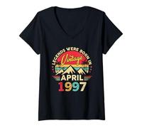 Women's April 1997 Retro Sunset Classic 29-Year-Old 29th Birthday V-Neck T-Shirt