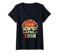 Women's April 1998 Retro Sunset Classic 28-Year-Old 28th Birthday V-Neck T-Shirt