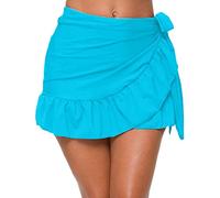 Womens Apron Style Ruffle Skirts Sexy Swimming Skirts Low Waist A-line Mini Skirts Solid Color Flared Flowy Skirts Lady Leisure Pure Color Skirts Sky Blue