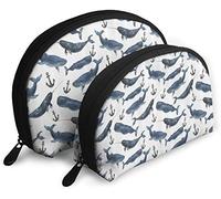 Womens Aquarelle Whales with Anchors Marine Biology Travel Cosmetic Bags Waterproof 2PC Makeup Clutch Pouch Cosmetic and Toiletries Organizer Bag Portable Travel Toiletry Pouch Girls
