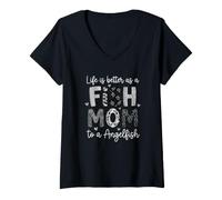 Women's Aquarist Lifes Better As A Fish Mom Angelfish Owner V-Neck T-Shirt