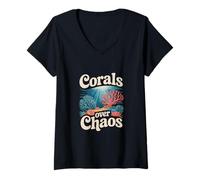 Womens Aquaristics "Corals Over Chaos" Coral Fragging V-Neck T-Shirt