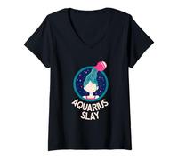 Women's Aquarius Slay Horoscope Zodiac Aquarius Traits Astrology V-Neck T-Shirt