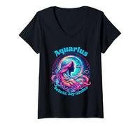 Womens Aquarius Zodiac Astrology Water Bearer Behold My Genius V-Neck T-Shirt
