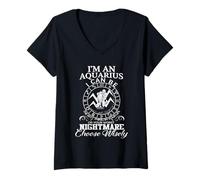 Women's Aquarius Zodiac Best Thing Worst Nightmare Quote V-Neck T-Shirt