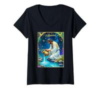Womens Aquarius Zodiac Sign Under a Starry Sky V-Neck T-Shirt