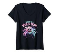Womens Arachnophobia Spider Phobia Caught In A Web Of Fear V-Neck T-Shirt