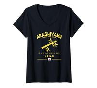 Womens Arashiyama Bamboo Grove Japan Kyoto Japanese Flag GPS V-Neck T-Shirt