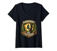 Women's Arborist Tree Hugger with A Chainsaw Funny Climber Care Joke V-Neck T-Shirt