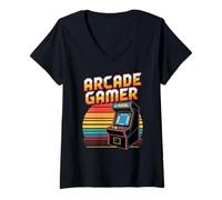 Womens Arcade Gamer Retro Cabinet Video Game Aesthetic V-Neck T-Shirt