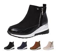 Womens Arch Support Ankle Boots Womens Wedge Boots Side Zip Up Patchwork Boot Thick Platform Boot Slip On Walking Booties Autumn Short Booties For Daily Wear Comfort High Top Trainers
