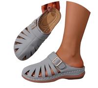 Women's Arch Support Wedge Sandals Comfort Wedges Women's Round Head Thick Bottom Hollow Out Wear Clip Toe Thick Bottom Slope Heel Slippers Tan Wedge Sandals for Ladies Sandles Size 5 (Grey,5)