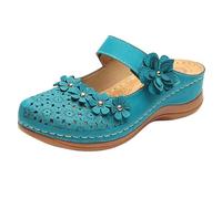 Womens Arch Support Wedge Sandals Open Toe Wedges Ladies Ladies Sandals Slippers Europe And The States Large Size Retro Flat Bottom Round Black Sandles Wide Fit for (Sky Blue,35)