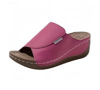 Women's Arch Support Wedge Sandals Solid Black Cover Slip-On Mules Fish Mouth Roman Slippers Soft Thick Bottom Platform Footwear for Comfort Summer Fashion Beach Casual Walking (Hot Pink, 7)