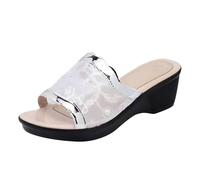 Women's Arch Support Wedge Sandals Summer Wedges Retro Thick Bottom Slippers Outside Wear Female Slope with Summer British Style Breathable Sandals Female Black Sandles Sparkly Sandal for (Silver, 5)