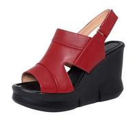 Womens Arch Support Wedges Chunky Wedge Sandals Women's Sandals Summer Comfortable And Fashionable One Toe Open Toe Retro Lightweight Beach Vacation Thick White Wide Fit Woman Sandal (Red,5)