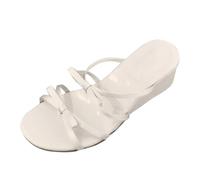 Women's Arch Support Wedges Platform Wedge Sandals Bow Tie Sandals Female Summer Outside Wear 2025 French Beauty Style Slope Heel High Heels Brown for Women Flat Ladies (White,4.5)
