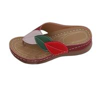Womens Arch Support Wedges Shoes Wedge Sandals Women's Summer Thick Bottom Clip Toe Beach Shoes Spell Color Slope Heel Open Toe Slippers Womens Wedge Sandals Black Ladies Sandles Size 5 (Red,6)