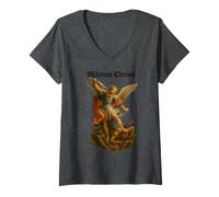 Womens Archangel Michael Defeats Satan - Militium Christi V-Neck T-Shirt