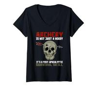 Women's Archery Survival Skill Skull Arrow Humor V-Neck T-Shirt